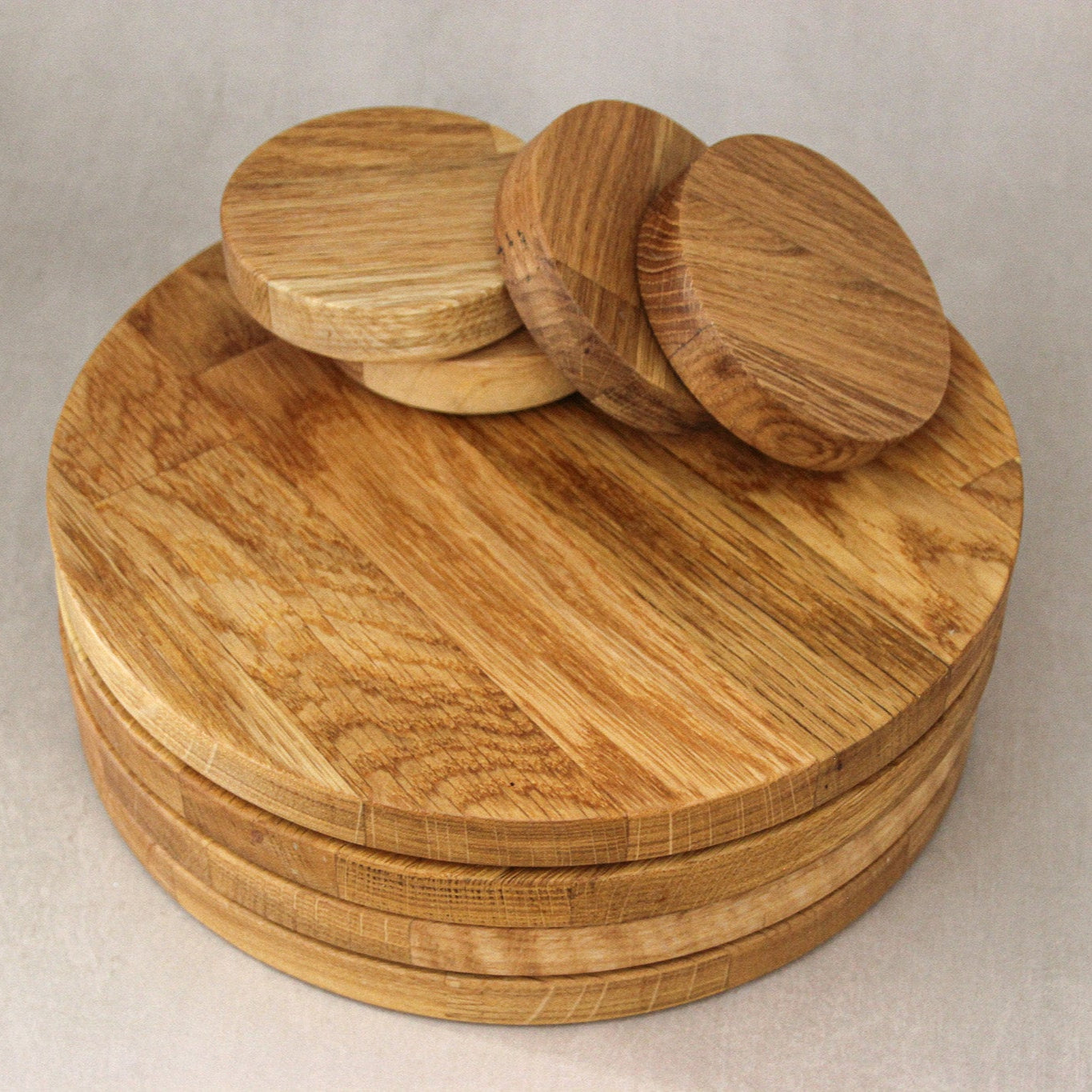 Round Solid Oak Placemats and Coasters Set