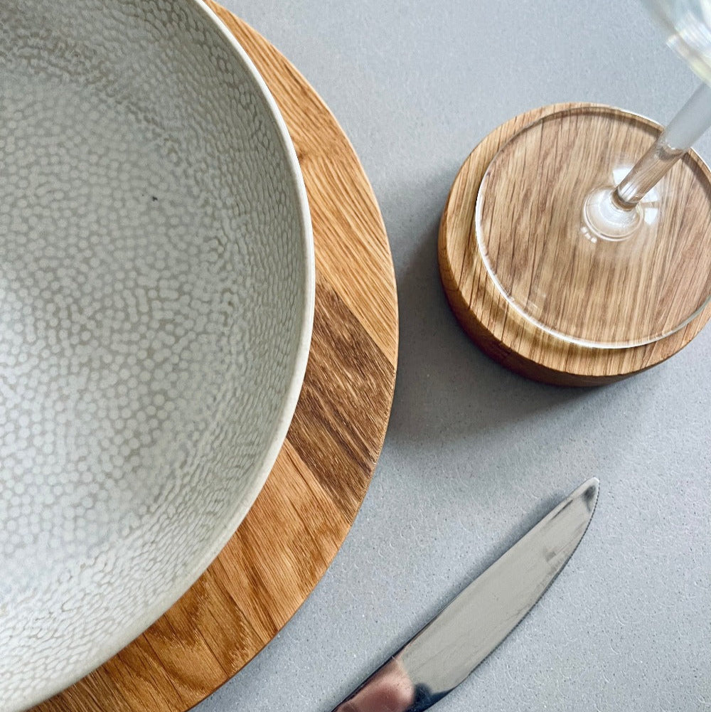 Round Solid Oak Placemats and Coasters Set