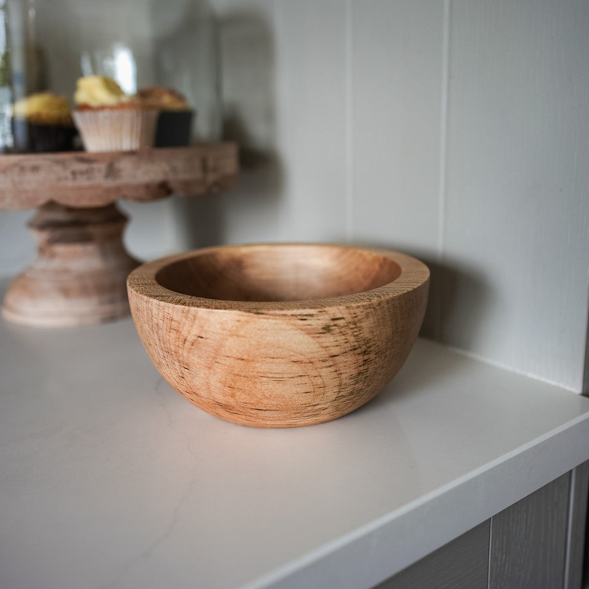 Very chunky light wood bowl made from sycamore wood with natura grain