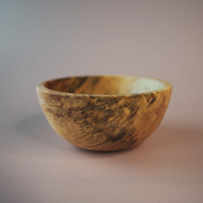 oiled wooden bowl made from sycamore wood with natural spalted detail
